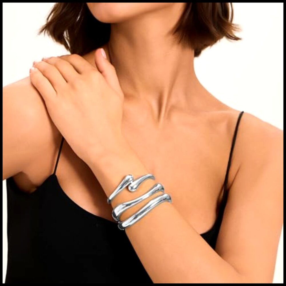 Chunky Gold Bangle Bracelets Stackable Set Trendy… - image 3